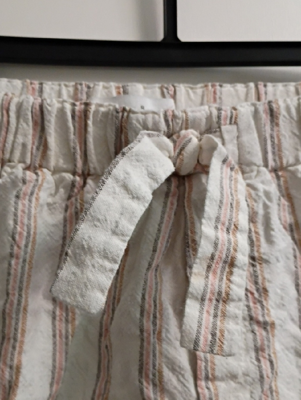 Zara Drawstring Stripe Shorts - Cream with Tan Stripes - Picture 4 of 6